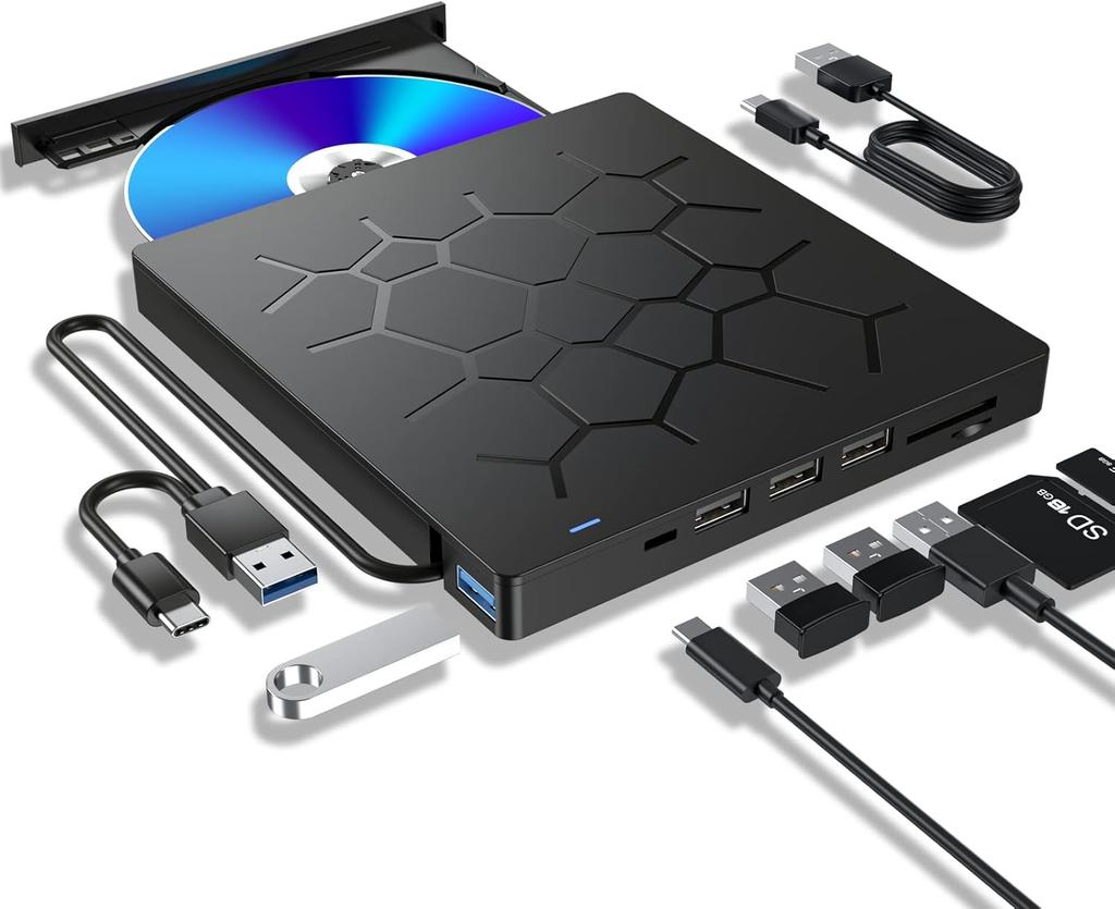 7-в-1 USB3.0 Type-c Внешний CD DVD RW привод Портативный DVD CD плеер Пишущий привод Читающий привод Многофункциональный оптический привод для ноутбука ПК
