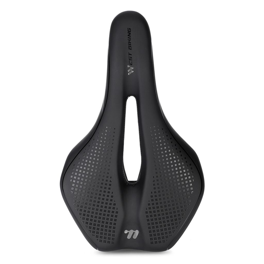 Mountain Bike Saddle Comfortable PU Leather Saddle with Hollow Design Anti-Slip Shockproof for