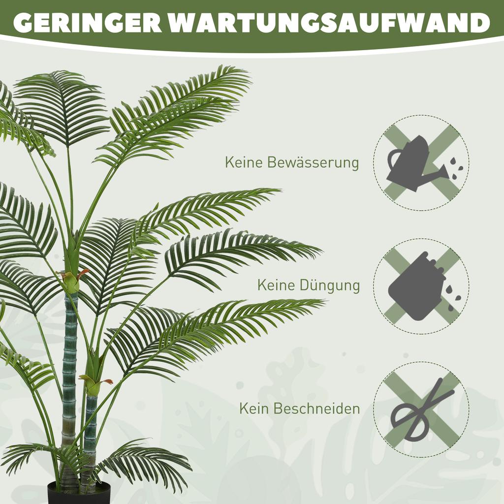 Artificial Palm Tree with 16 Plastic Leaves, UV-Resistant Artificial Plant with Plastic Pot, for Indoor and Outdoor, Green