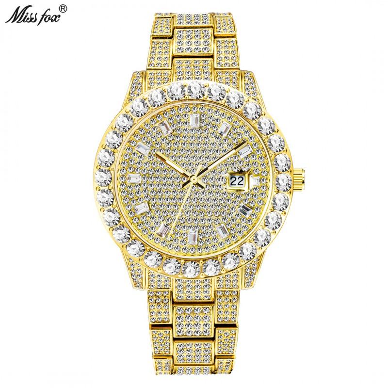 Mens Luxury Oversized Dial Crystal-Embellished Quartz Watch With Date Display Stainless Steel Band