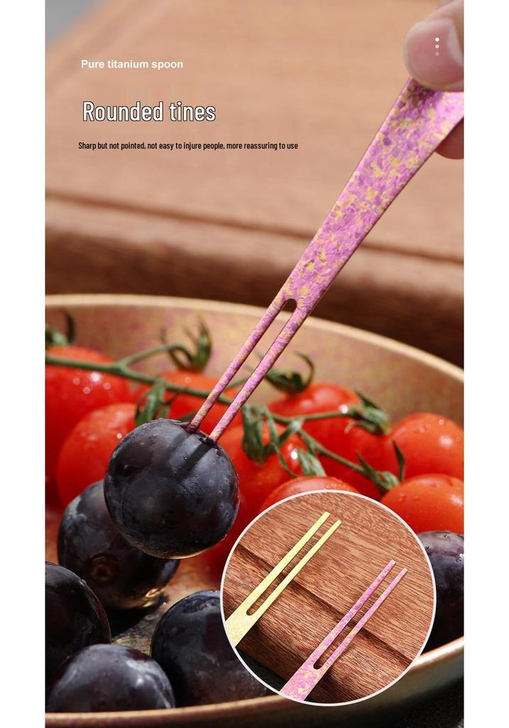 Food-Grade Titanium Fruit Fork - Elegant Ice Flower Design for Outdoor & Home Use