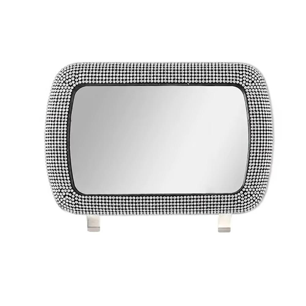 Crystal Women Makeup Mirror Rhinestone Sunshade Rear View Cosmetic Mirror  Car Interior