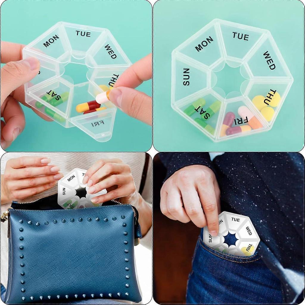 2 PCS Pill Organizer 7 Day Dispenser Daily Travel Portable Size Small Cute Holder Medication Organizers Vitamin Pillbox Reminder