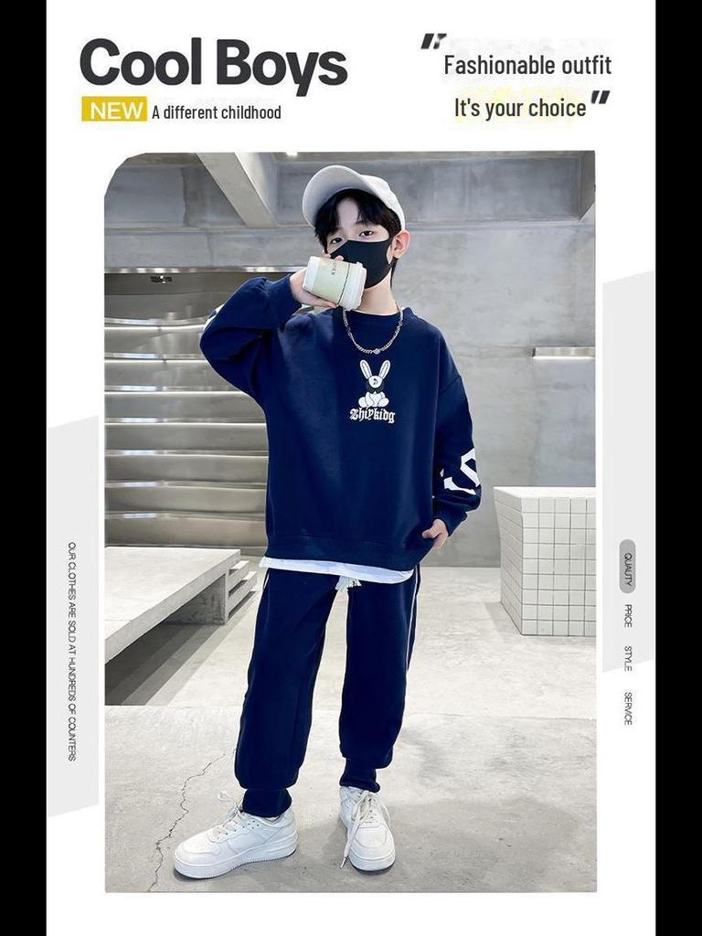 2023 г. Костюм-двойка для мальчиков с мультяшным принтом: Свитшот и спортивные штаны на весну/осень