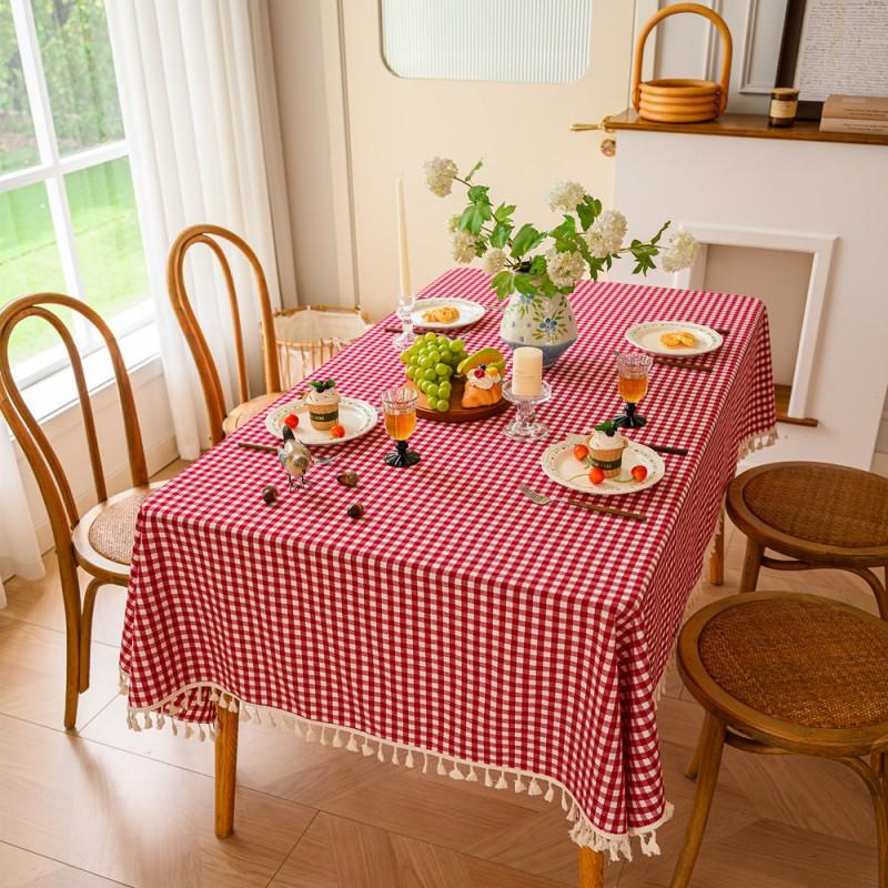 Japanese Style Grid Cotton Tablecloth Washable Rectangle Dining Coffee Table