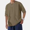 Men's Retro Solid Color Double Pocket Wide Cut Large Drop Shoulder 5/4 Sleeve T-shirt