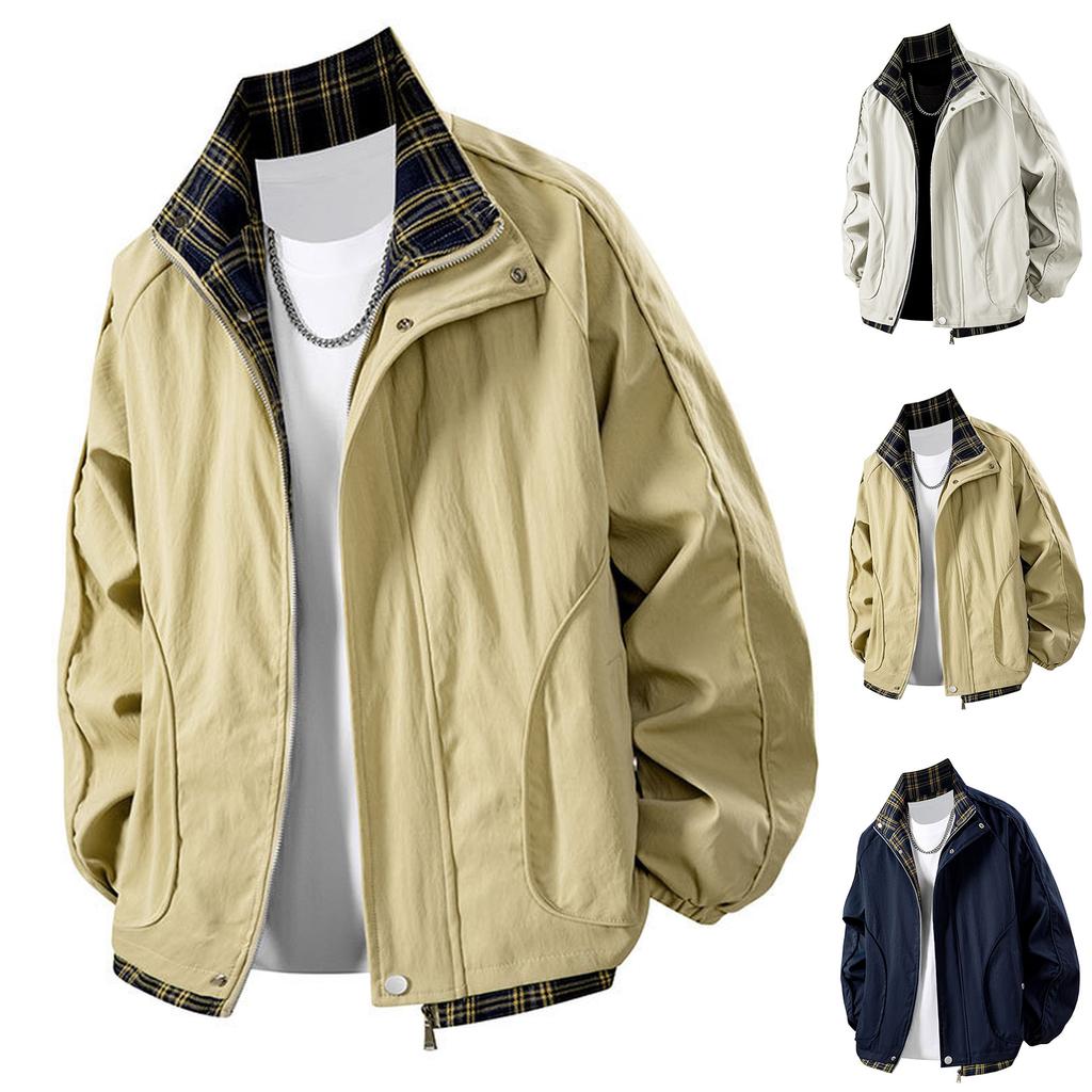 Men's Fashion Youth Casual Coat Fashion  Stand Collar Stitching Loose Large Size Coat