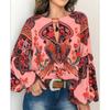Women Bohemian Clothing Shirt Vintage Floral Print Tops Ladies Blouses Balloon Sleeve Shirt