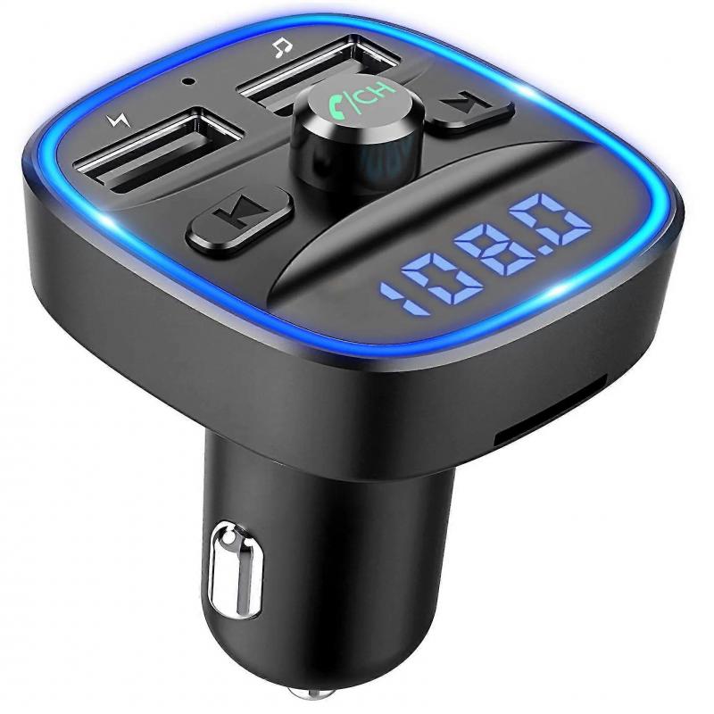 Bluetooth Fm Transmitter For Car, Blue Ambient Light Wireless Radio Car Receiver Adapter Dual Usb Charger 5v/2.4a