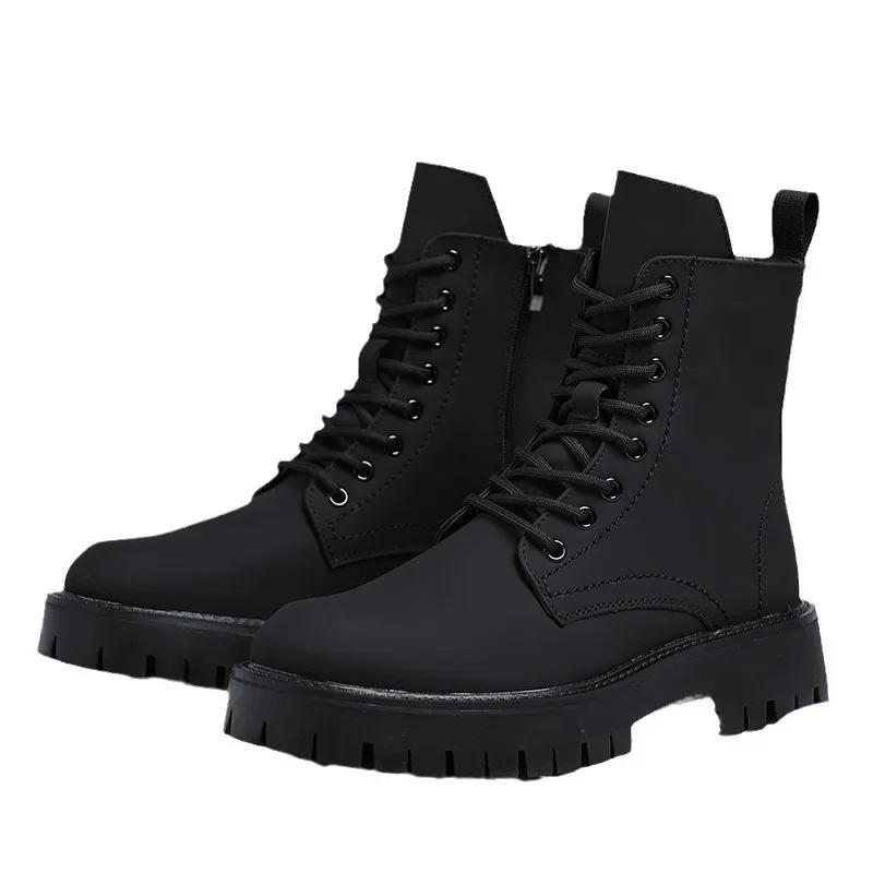 Мужские полусапожки, осенне-зимний длинный комбинезон, мягкая кожа, британские туфли, платформа, шнуровка, плоский каблук, нескользящие удобные ботинки