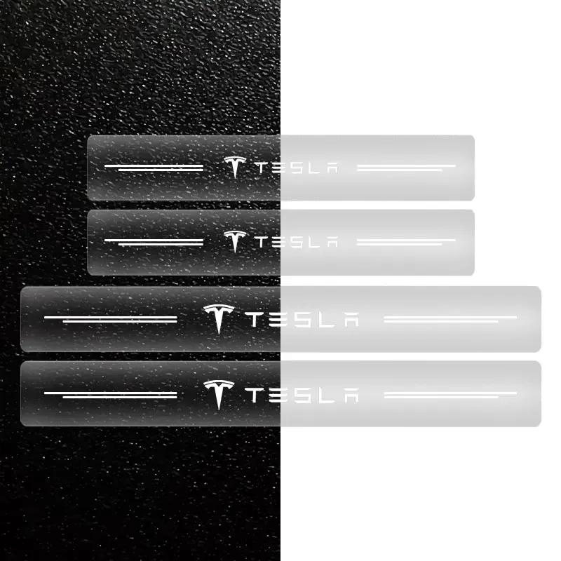 phbvg5 4PCS Car Threshold Protector Transparent Decorative Badge Sticker For Tesla Model 3 S X Y Style Tire Leakproof Auto Accessories