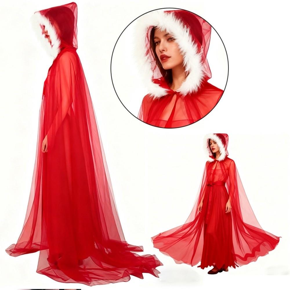 150cm/59in Red Riding Hood Polyester Cosplay Costume Cape Witch Wizard Hooded Cloak Christmas