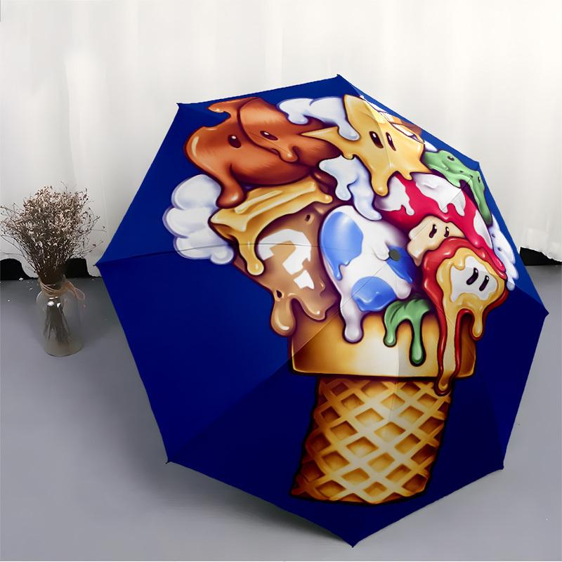 1pc Mario Ice Cream Cones Automatic Umbrella   8 Rib Portable Folding Black Iron Frame for Outdoor, Beach, Travel, Beach Umbrella 168