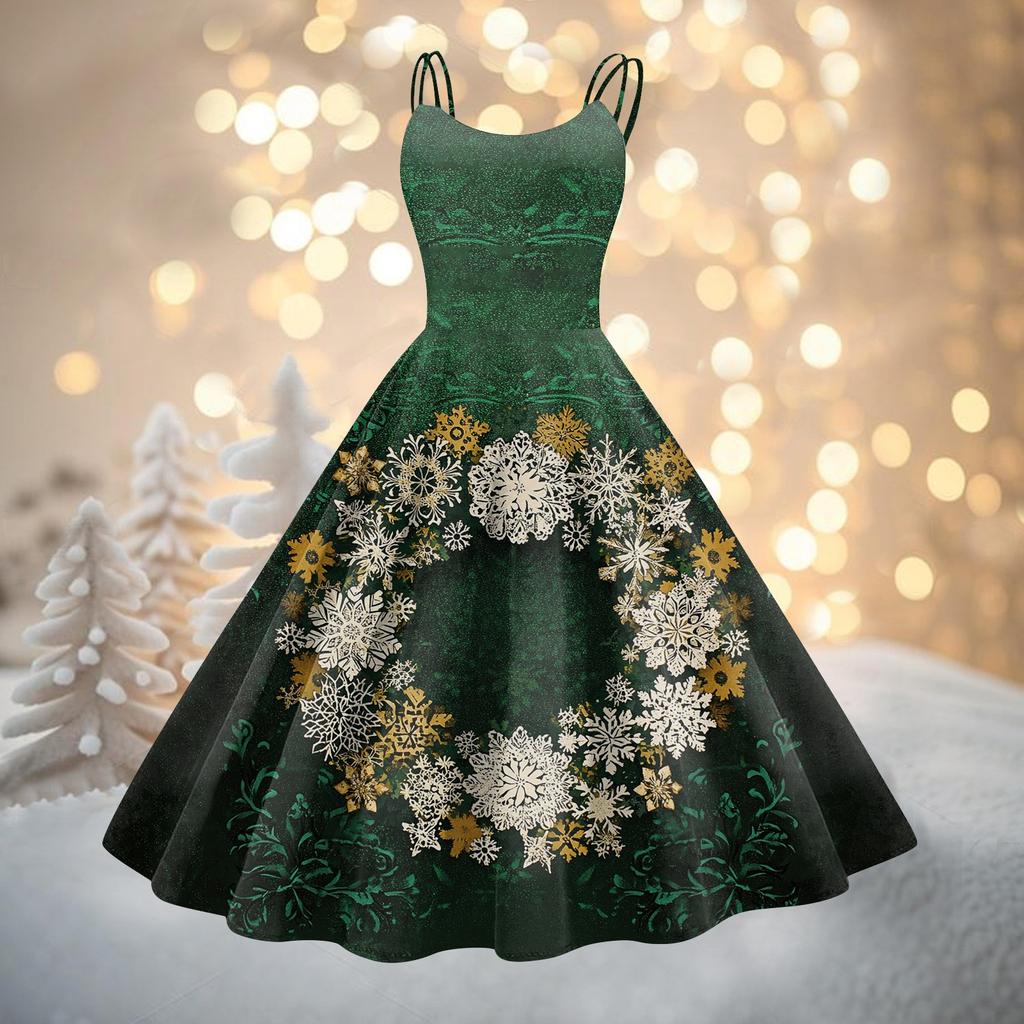 Women's Fashion Christmas Printed Sexy Strapless Gothic Cocktail Dress Punk, Vintage Dress