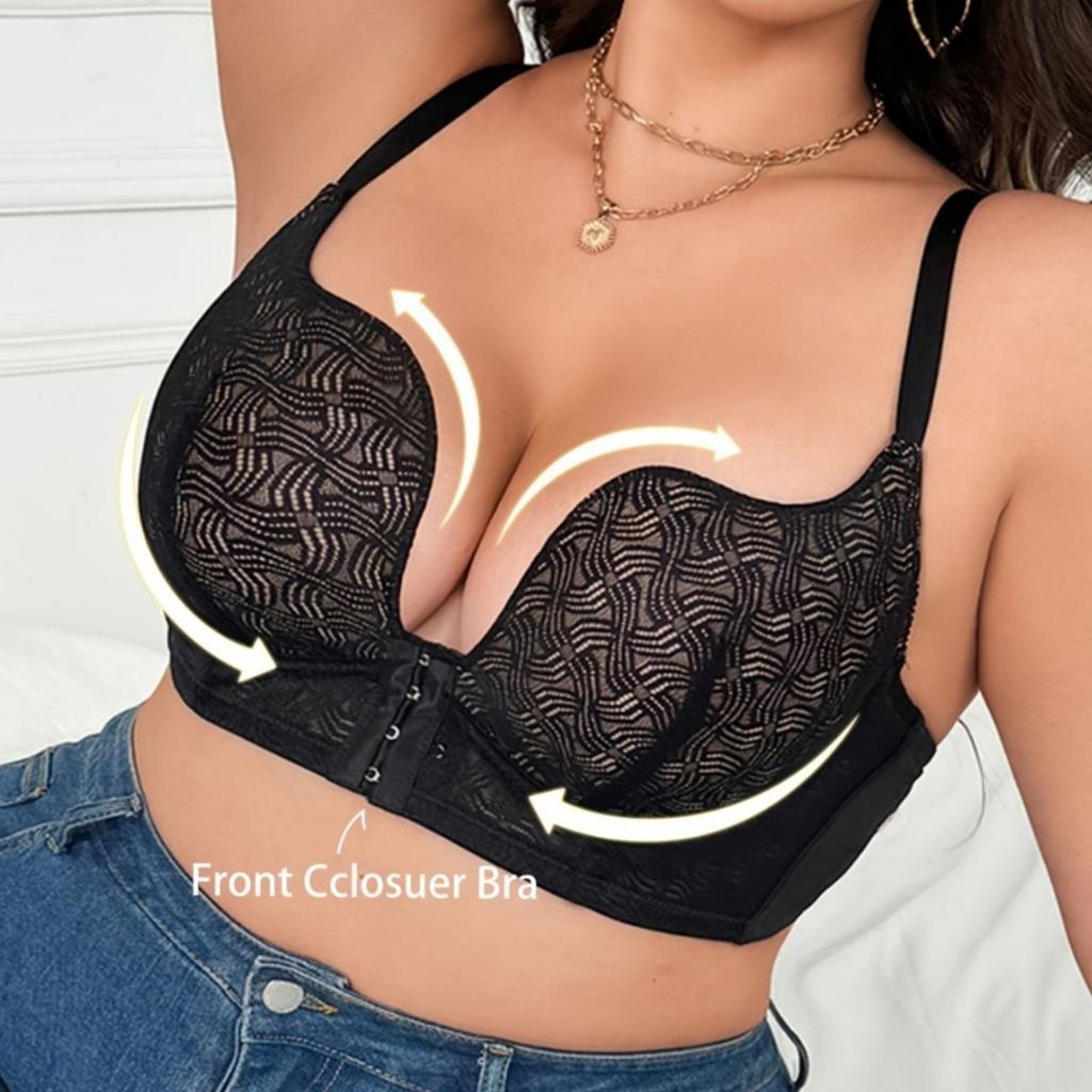 Sexy Deep V Steel Ring Gathered Front Buckle Underwear T-shaped Beautiful Back Round Cup Large Size Fat Girl Exclusive Bra
