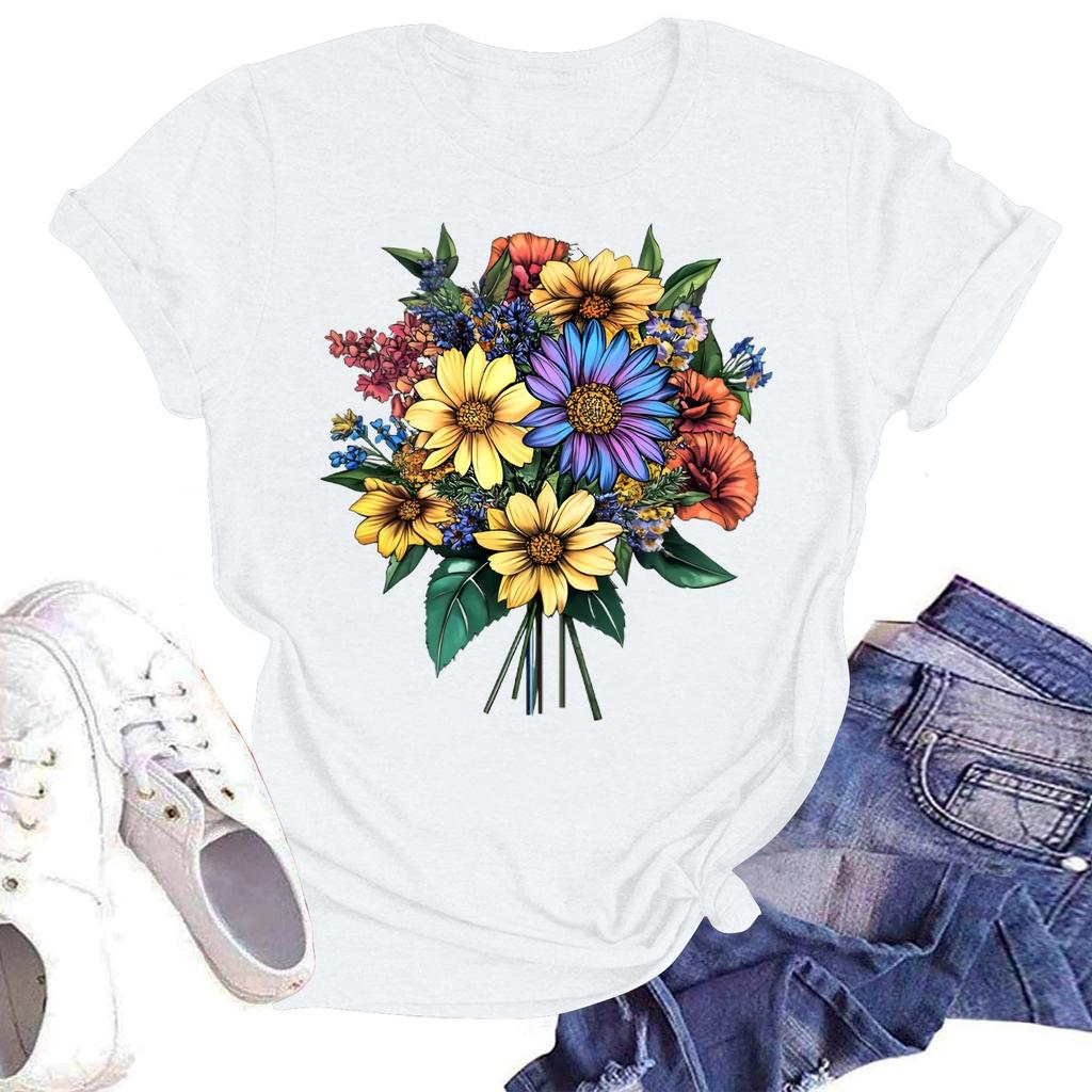 Женская повседневная свободная футболка с принтом, круглый вырез, пуловер, короткий рукав, топ