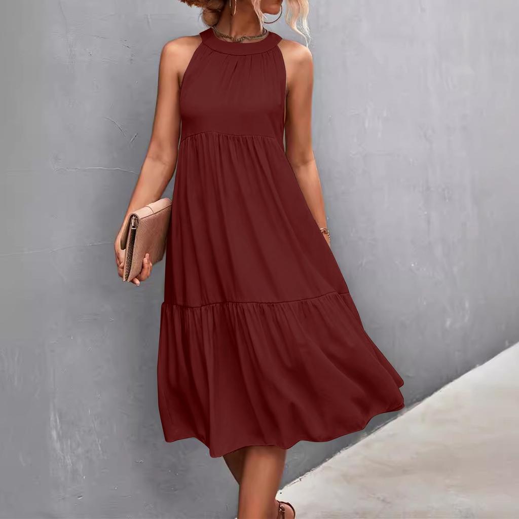Женские летние свободные повседневные пляжные платья без рукавов с однотонным принтом и висячим вырезом