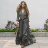Women's Plaid Maxi Dress Long Sleeve Button-Down Shirt Long Dress Casual V-Neck A-Line Dress for Spring Summer