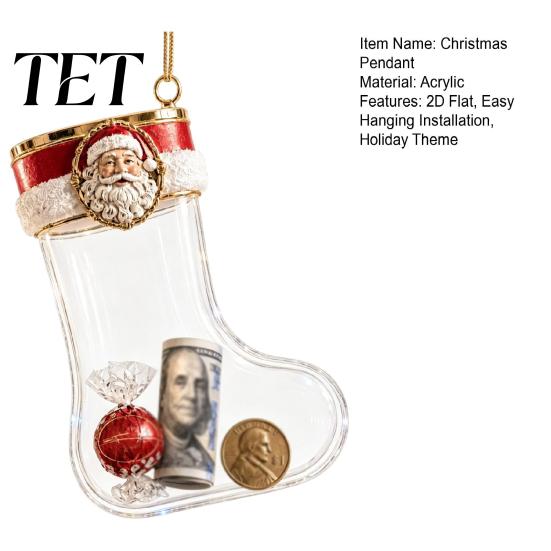 Indoor Holiday Scene Hanging Props Fillable Christmas Stocking Acrylic Ornament, Transparent Candy Filled Tree Traditional Xmas Ornaments Decor, Santa