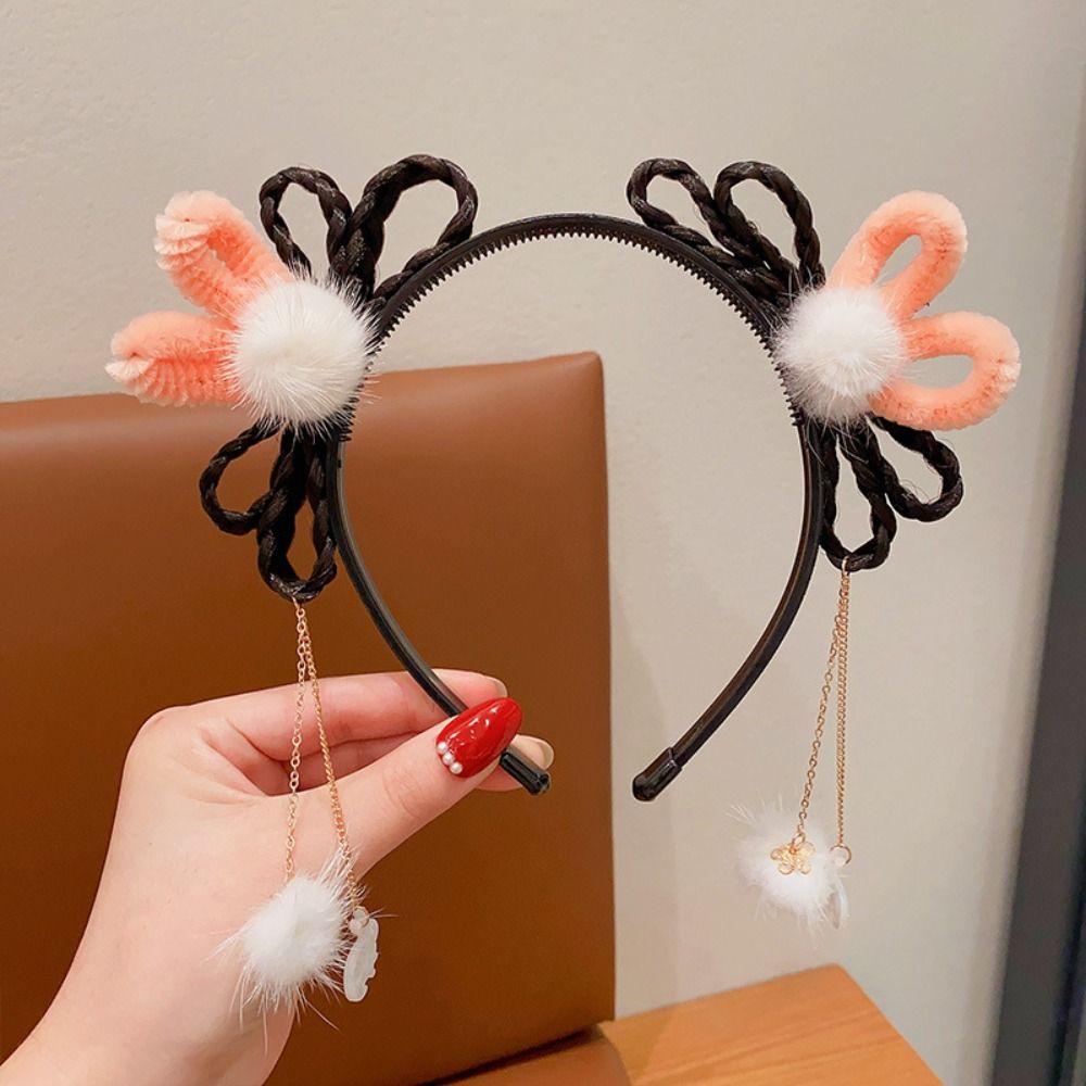 Детская повязка на голову с цветочной кисточкой, повязка на голову в китайском стиле, новогодний головной убор, обруч для волос Hanfu