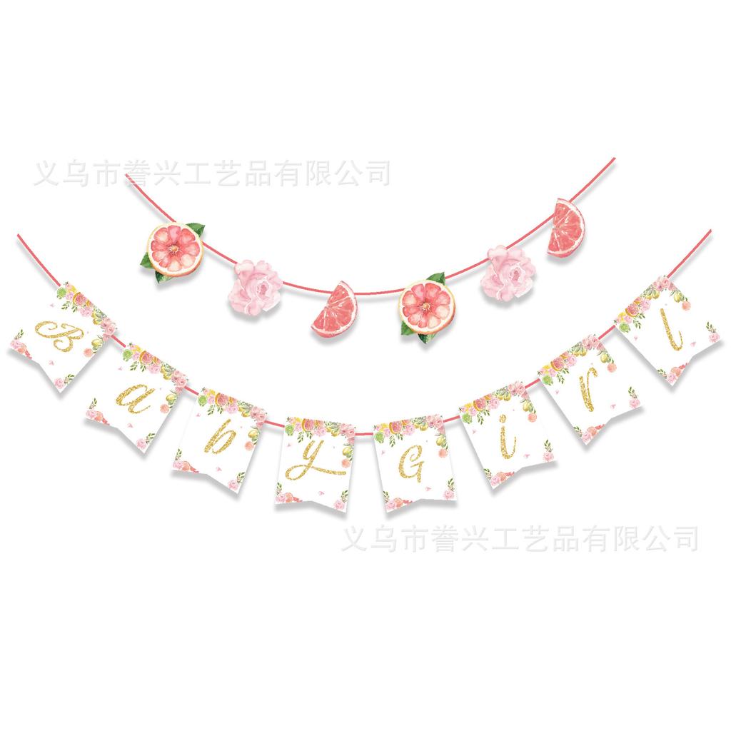 Spot Birthday Party Flag Summer Fruit Lemon Watermelon Ice Cream Decoration Flag Party Decoration Banner