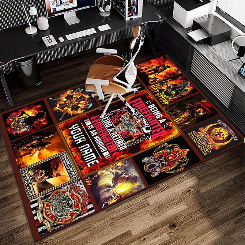 Firefighter In Action Office Rug Chair Mat, Entryway Carpet, Suitable for Front Door, Bedroom, Living Room, Desk, Holiday Gift
