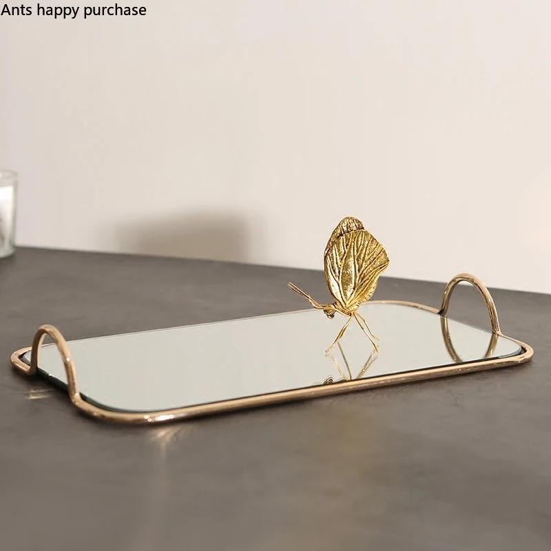 Металлический стеклянный зеркальный поднос для хранения, золотая овальная тарелка с точками для фруктов, поднос для демонстрации мелких предметов, зеркало 45*30 см/35*20 см