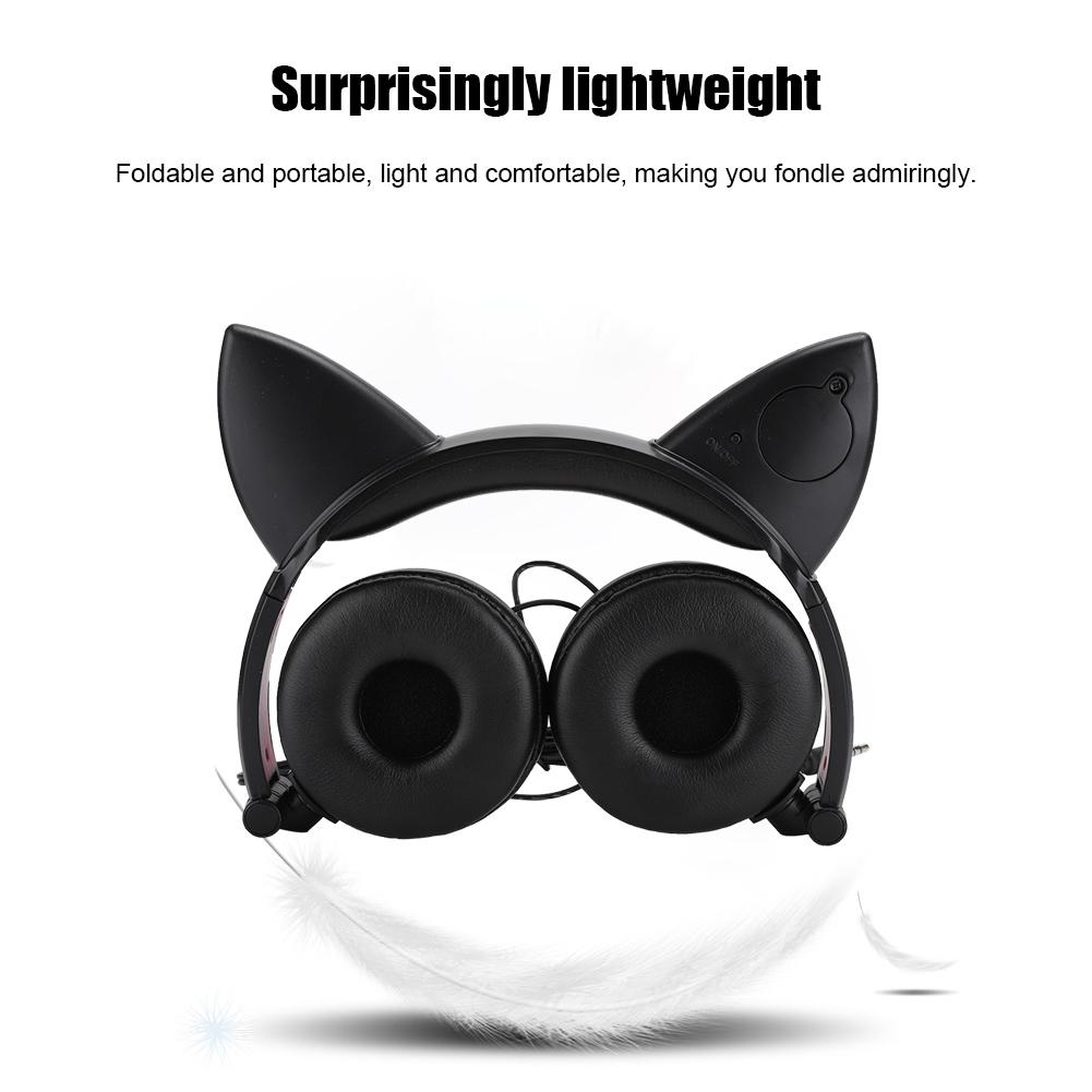 CL107 Cat Ear Foldable Music   USB Headphone Earphone with LED Light for PC Mobile Phone