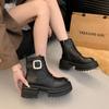 Fashion Women's Shoes 2024 Brand Side Zipper Women's Boots Fashion Front Lace-up Modern Boots Women New Belt Buckle Solid Ankle Boots