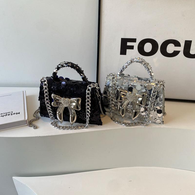 Luxury Evening Bags Handbags Women Versatile Temperament Bow Sequin Single Shoulder Bag Chain Crossbody Bag New
