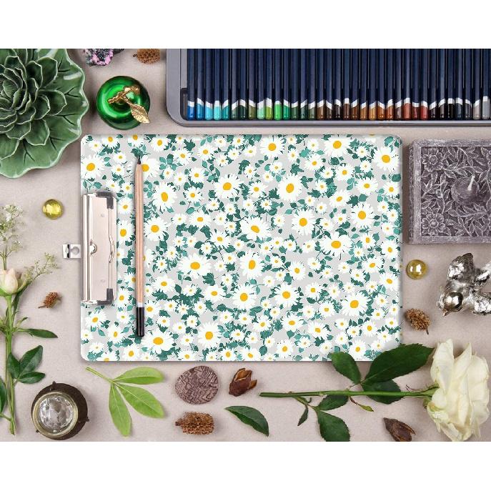 Britimes Clipboard Decorative Office School Hardboard Wood Nursing Clip Board and Pad for Standard A4 Letter Size Vintage Cute Flower Floral Daisy
