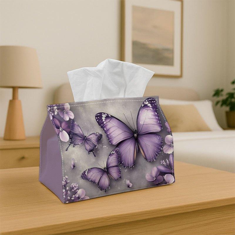 1pc Elegant Pastel Butterfly- Decorative Tissue Box, Purple Wings& Floral Glow- for Home, Party, Kitchen& Bathroom- Tissue Holder for Everyday Use, Id