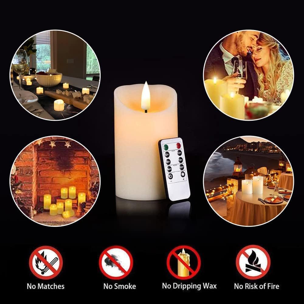 Kammoy Rechargeable Flameless Candle, LED Flickering Candles Tea Lights Pillar Candles Sets with Adjustable Brightness and Timing Remote, Warm Light
