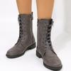 New Women's Boots Fashion Side Zip Round Toe Biker Boots Solid Color Lace-Up Chunky Heel Casual Shoes Coturno Feminino