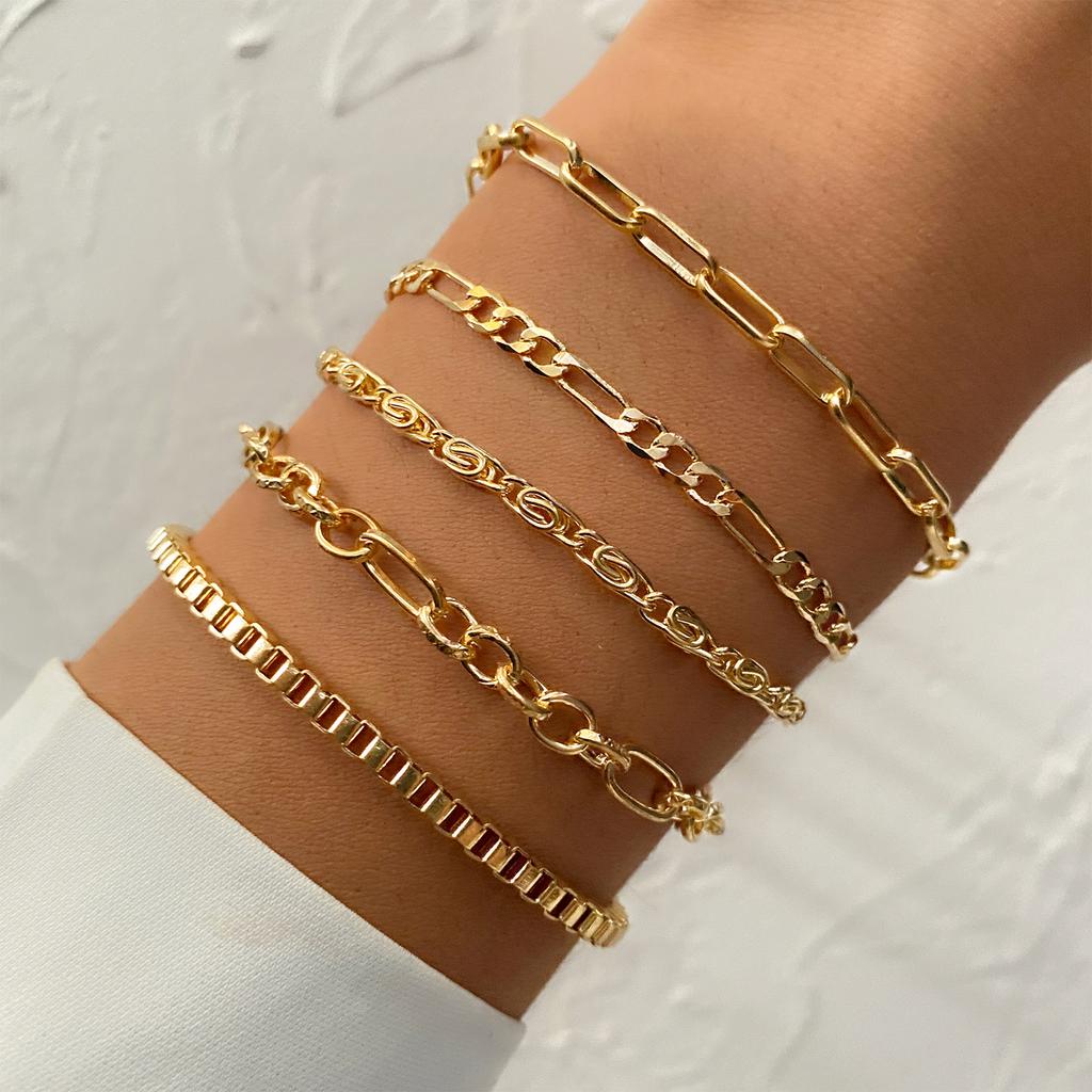 VKME Hot Sale Double-Layered Cuban Chain Bracelet Set Punk Style with Thick Gold-Plated Bands for Men Women Hip Hop Jewelry