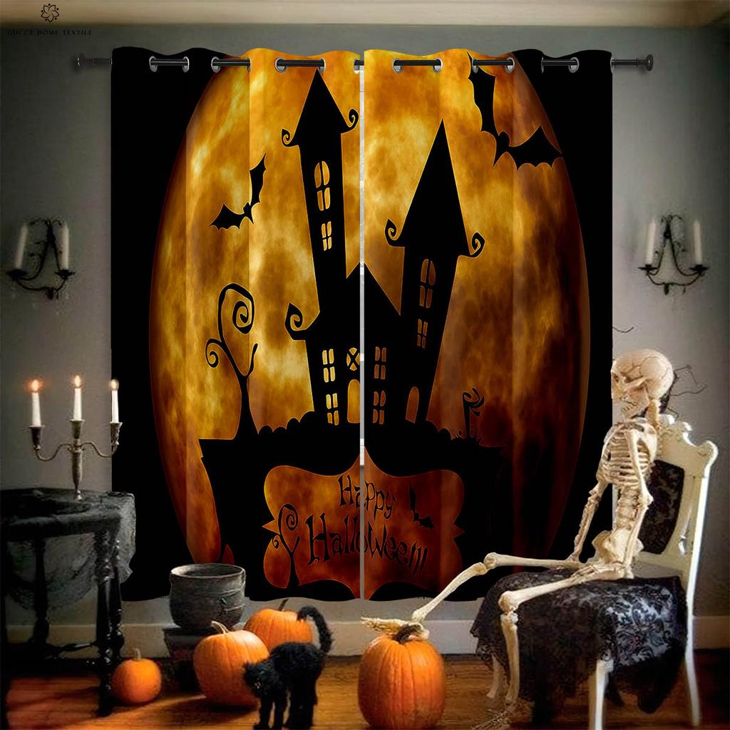 Шторы с принтом «Луна и тыква на Хэллоуин», для столовой, спальни, украшения для праздничной вечеринки, 2 шт.