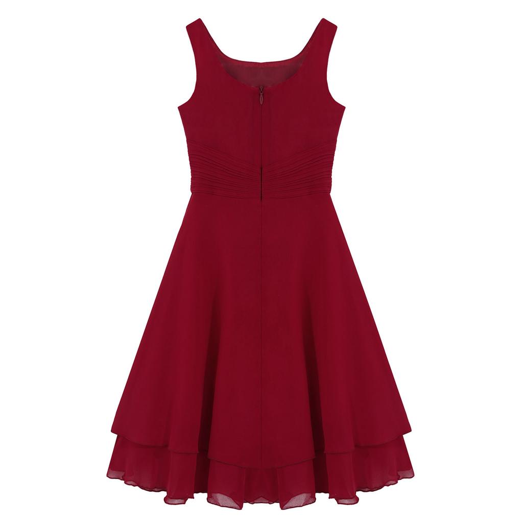 Kids Girls Ruched Waist Flower Girl Dress Princess Pageant Prom Gowns for Wedding Party