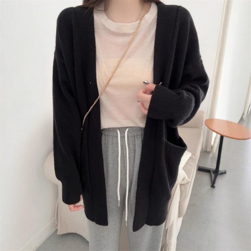 Кардиган вязаный с V-образным вырезом, мягкий и теплый, для женского осенне-зимнего сезона, новый темпераментный, свободный и стройнящий, куртка-свитер для женщин