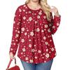 Women's Plus Size Fashion Printed Casual Pleated Round Neck Long Sleeve Top