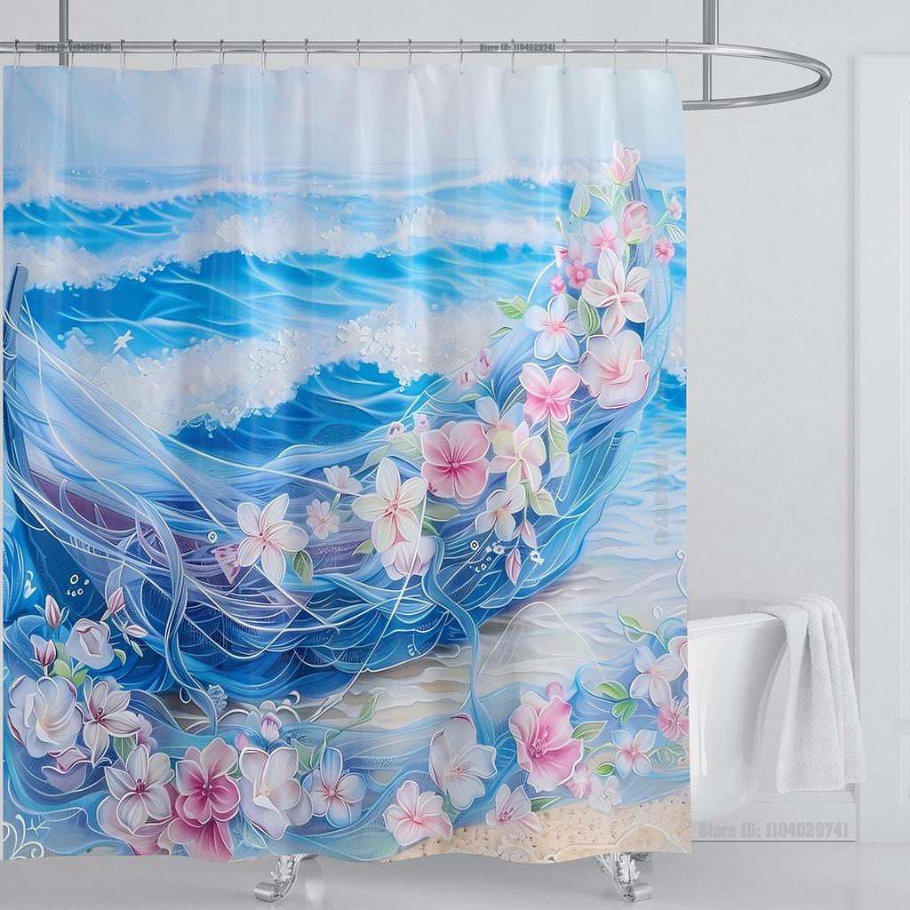 Ocean Wave Scenery Shower Curtain Waterproof Shower Curtain Polyester Fabric 3D Printed Curtain Bathroom Decoration With Hooks