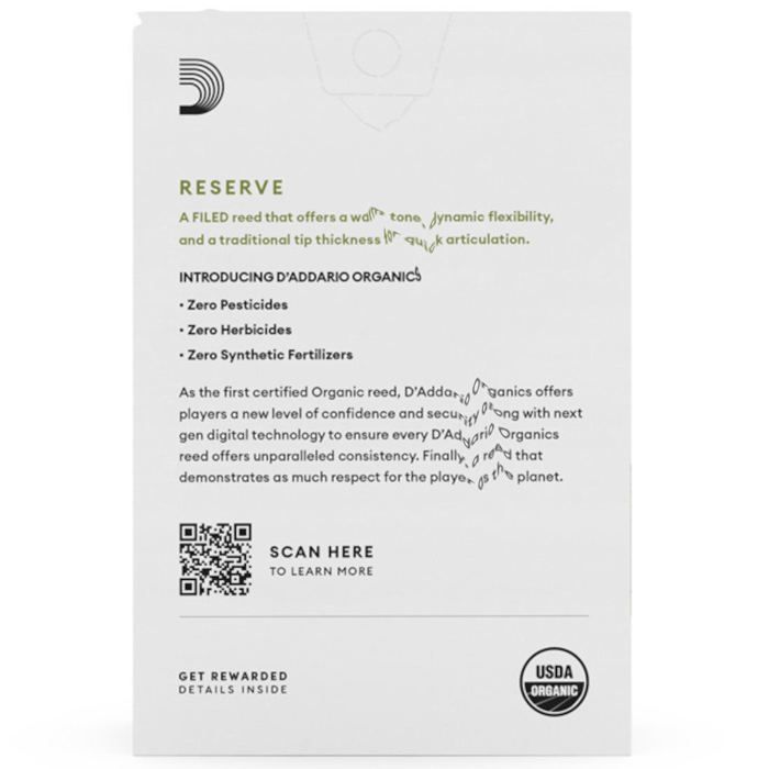 Anches - DADDARIO - Organic Reserve - Biseau allongé - Coupe française - Agriculture biologique