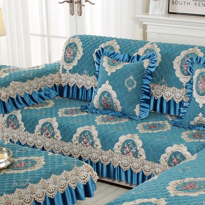 Утолщенная кружевная вышитая чехол на диван хлопковая стеганая велюровая подушка для дивана L Противоскользящая подушка на сиденье Защитные чехлы для мебели Ткань