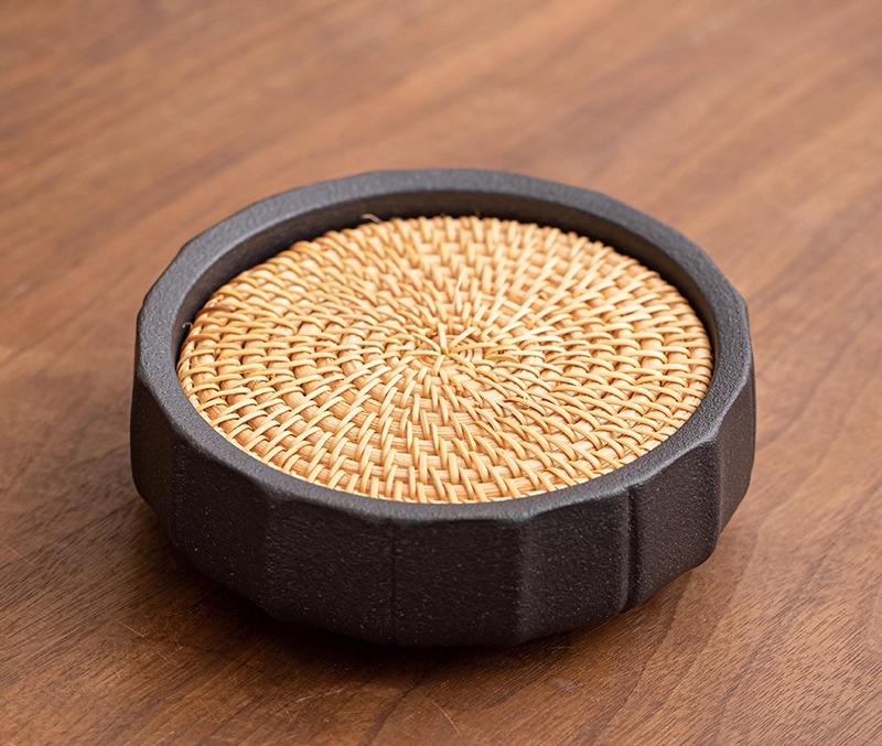 Горшок для хранения воды с ротанговой подставкой, горшок для выращивания, японский столик для сухой заварки, однослойный маленький чайный поднос, толстостенная керамическая крышка, чаша