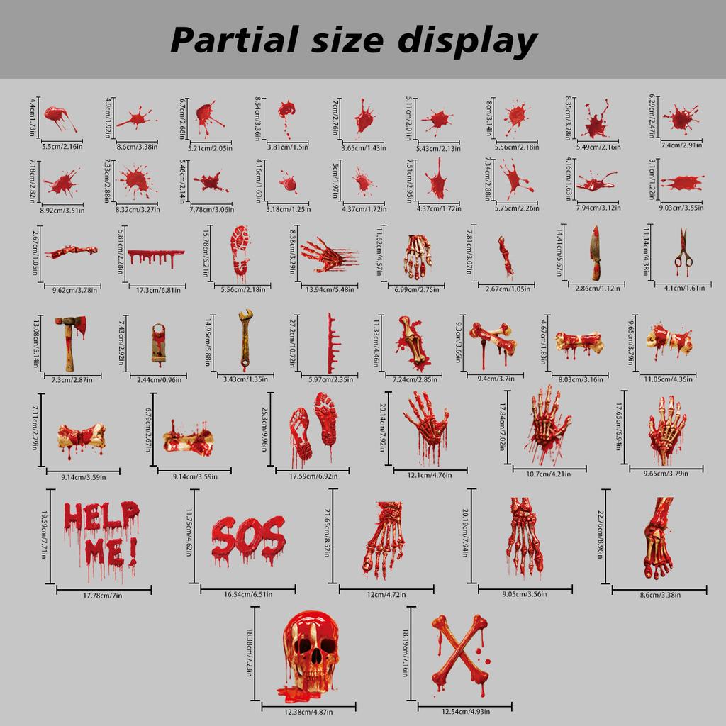Halloween Window Clings Set Scary Bloody Handprint Sticker 3D Skeleton Head Horror Party Decor
