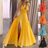 Summer 2025 Sleeveless V-Neck Backless Lace-Up Slit Maxi Dress for Women