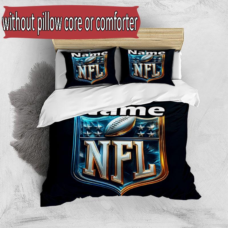 3pcs Duvet Cover Set (1*Duvet Cover + 2*Pillowcase, Without Core), Custom Name NFL Pattern Bedding Set, Home Bedroom Decor Gift
