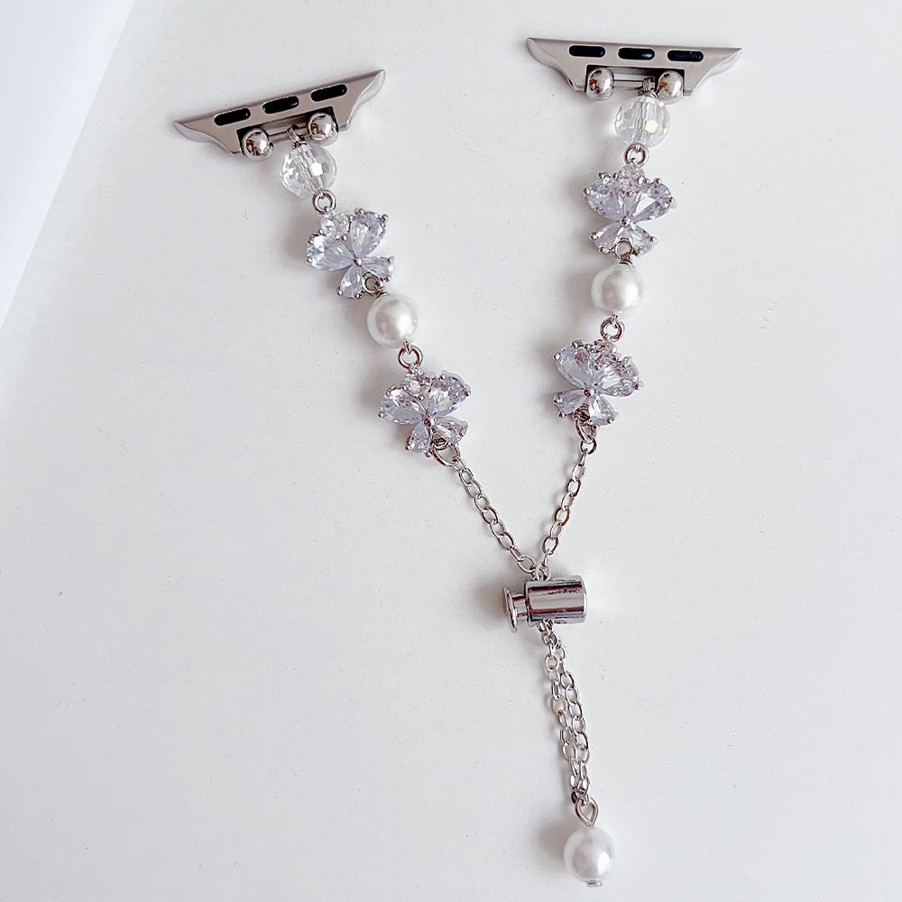 Butterfly Rhinestone Pearl Bracelet Strap for Apple Watch, Adjustable Dressy Women Wristband, Fit iWatch S11 10 9 8, 49/46/45/44/42/41/40/38mm