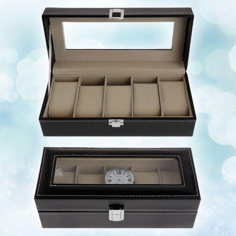 Watch Box Storage Case Gift Package Jewelry Display Boxes 5 Grids Luxury Faux Leather Soft Protection Organizer Watches High End