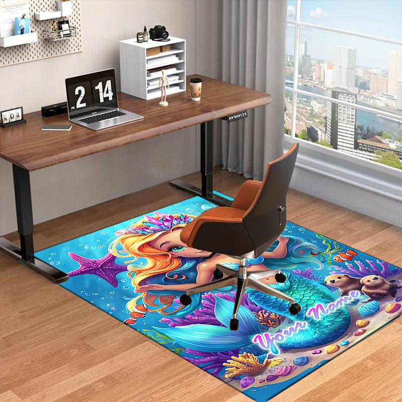 1PC Custom Name Mermaid Dreams Underwater Theme Floor Mat Ideal for Living Room, Game Rooms, Office, Bedroom Floor Mat Playful Design