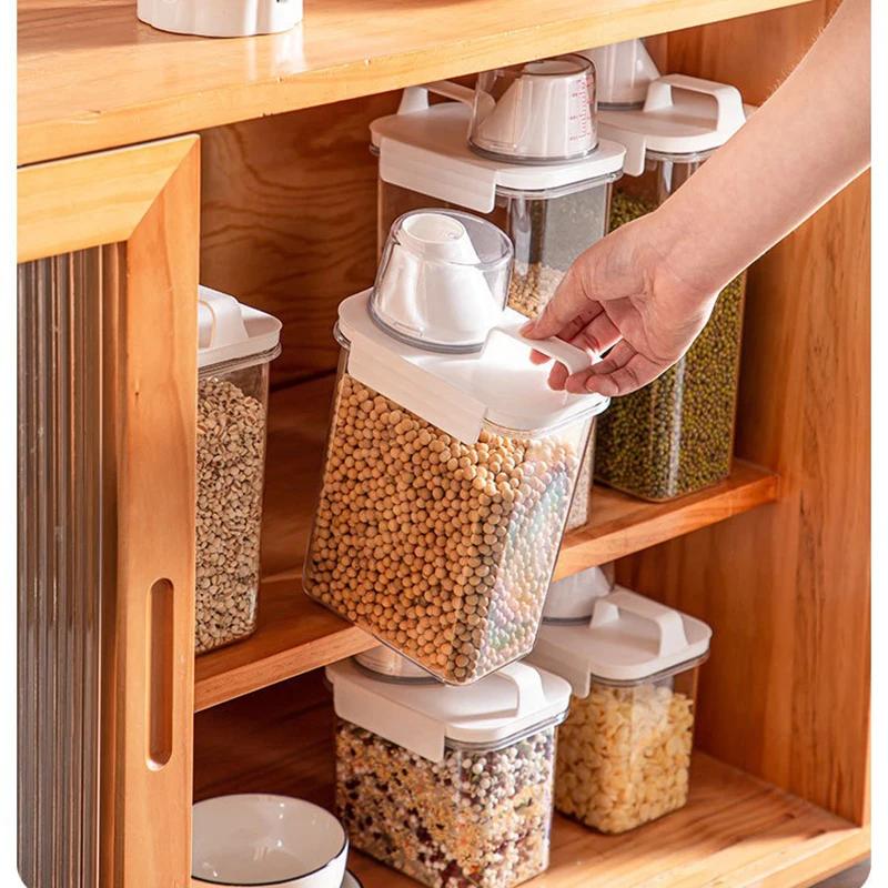 Герметичное ведро для риса с защитой от насекомых и зерновых с мерным стаканом, прозрачный вращающийся пищевой влагостойкий резервуар, кухонный ящик для хранения